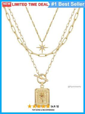 3 Piece Layered Necklace Set 14K Gold Plated Brass Birth Flower Paperclip Chain
